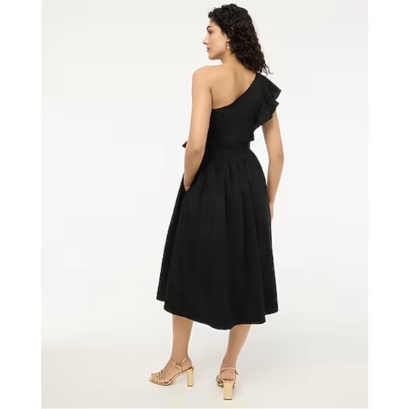 J Crew black one shoulder ruffle midi dress size 12 new - Picture 2 of 8